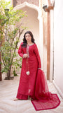 Crimson Ruby Red 3-piece Embellished Suit